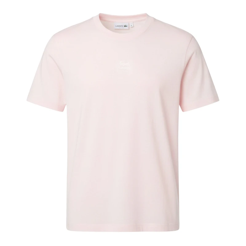 Image of Lacoste Signature Print Cotton T-Shirt Pink male XS