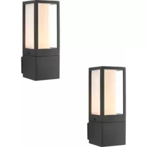Image of Loops - 2 pack Outdoor Box Lantern Wall Light - 7W LED GU10 - Textured Grey & Opal Pc