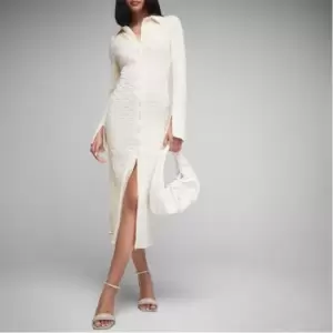 Image of Missguided Textured Midi Shirt Dress - Cream