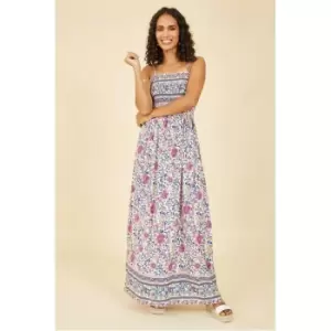 Image of Mela London Pink Floral Print Shirred Maxi Dress - Pink