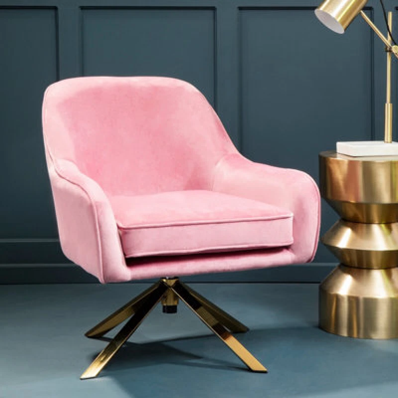 Image of Orsina Pink Velvet Arm Chair, Luxury Velvet Upholstered Accent Chair, Comfortable Armchair For Home, Office