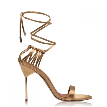 Image of Reiss Zhane Satin Strap Heeled Sandals - Camel Satin