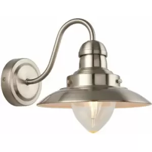 Image of Modern Dimmable Wall Light Satin Nickel & Glass Shade Curved Arm Lamp Fitting