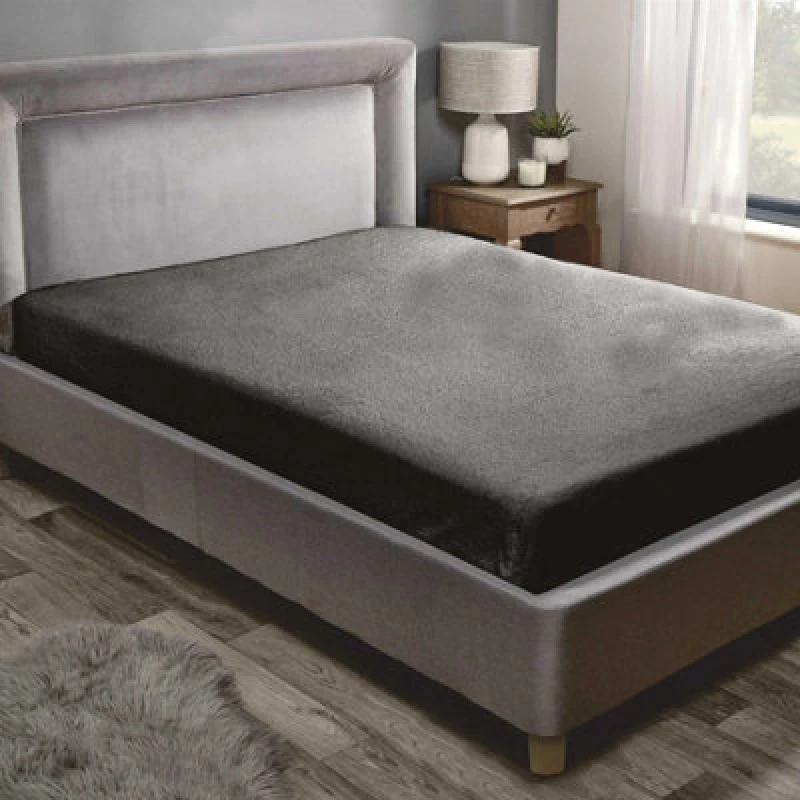 Image of Kampala Hill Teddy Fleece Fitted Sheet Sherpa Bed Sheets Charcoal
