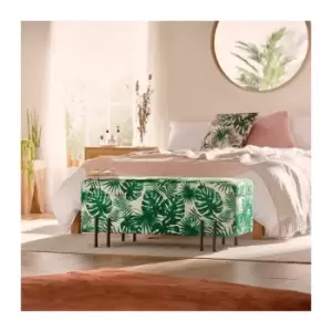 Image of BTFY Storage Ottoman Bench Chaise Longue Footstool Pouffe, Bed End Window Seat For Bedroom, Hallway, Living Room - Canvas Green and White Tropical