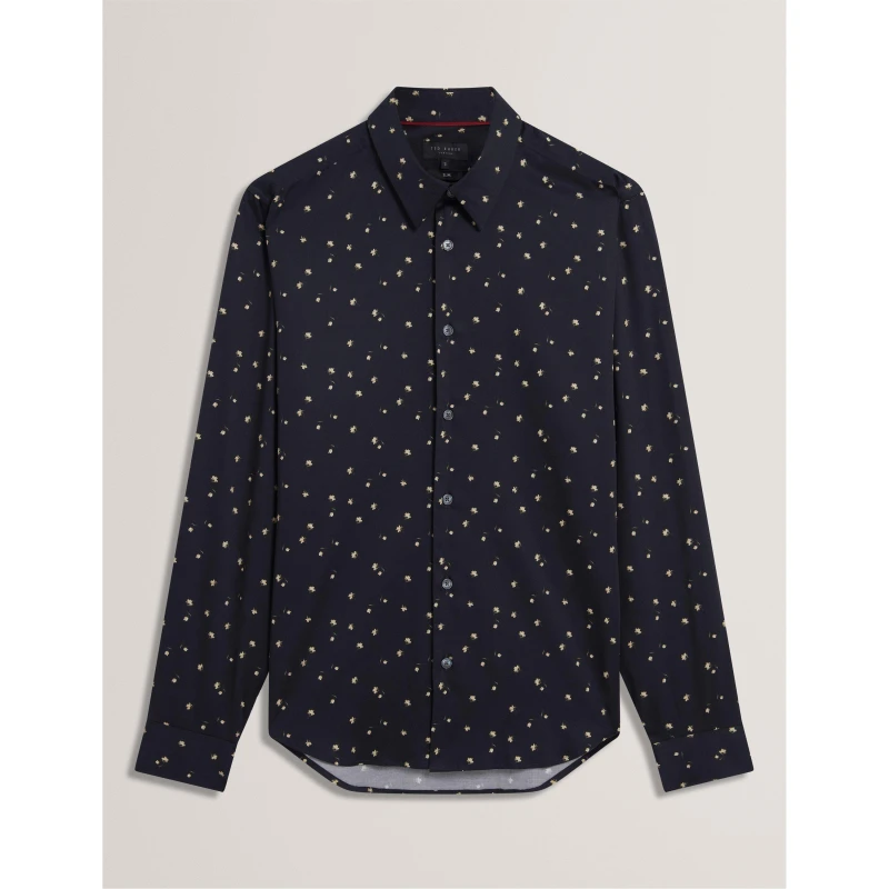 Image of Ted Baker Mens Long Sleeve Floral Patterned Shirt Navy male S (2)