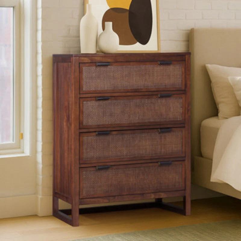 Image of Teamson Home Hatteras Chest Of Drawers 4 Drawer Bedroom Dresser, Walnut