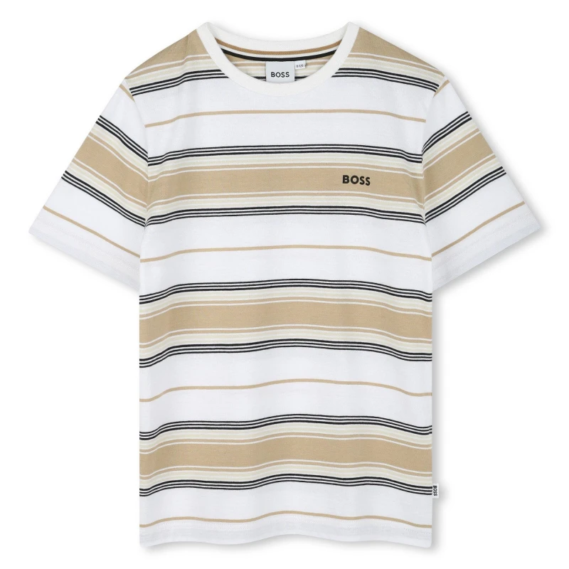 Image of Boss Kids Stripe Logo T-Shirt Sand 249 male 4 Yrs
