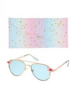 Image of Monsoon Girls Flamingo Aviator Sunglasses With Case - Mint