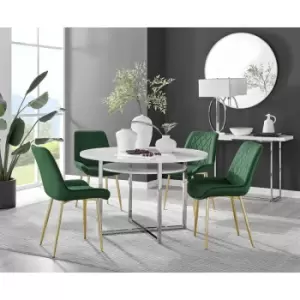 Image of Furniturebox Adley White High Gloss 120cm Storage Dining Table & 4 Green Pesaro Gold Leg Velvet Chairs
