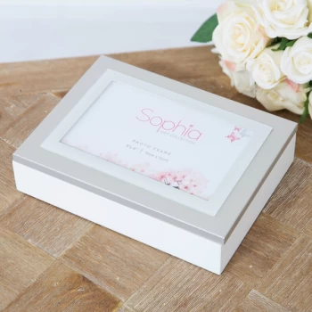 Image of Sophia Jewellery Box with Photo Frame 6" x 4" Lid - White