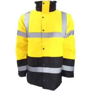 Image of Portwest Mens Hi-Vis Waterproof Contrast Panel Traffic Jacket (M) (Yellow/Navy) - Yellow/Navy