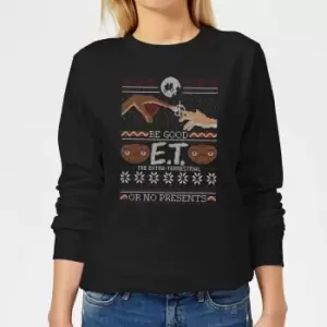 Image of E.T. the Extra-Terrestrial Be Good or No Presents Womens Christmas Sweatshirt - Black - 4XL
