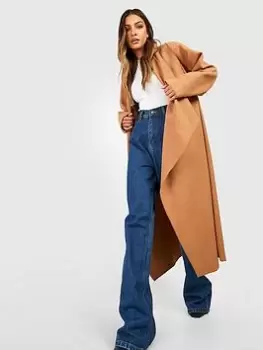 Image of Boohoo Super Oversized Waterfall Coat - Camel, Brown, Size 10, Women