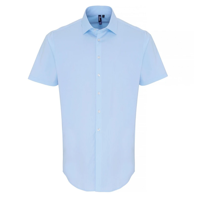 Image of Premier Premier Men Stretch Fit Poplin Short Sleeve Shirt in Pale Blue Size: X-Small Pale Blue XS Male 5059269013011