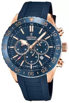 Image of Festina F20516/1 Mens Blue Ceramic Bezel Blue Rubber Watch