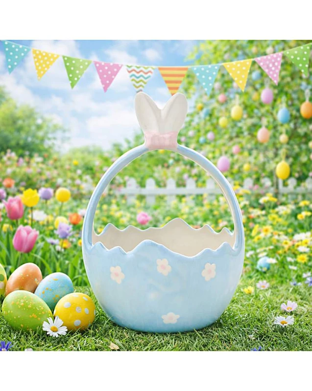 Image of The Seasonal Gift Co. Blue Basket with Bunny Ears Blue - The Seasonal Gift Co. Blue Female RT89801