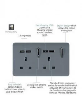 Image of Trendiswitch 2G 13A Skt. 4X2.1Mah USB Warm Grey
