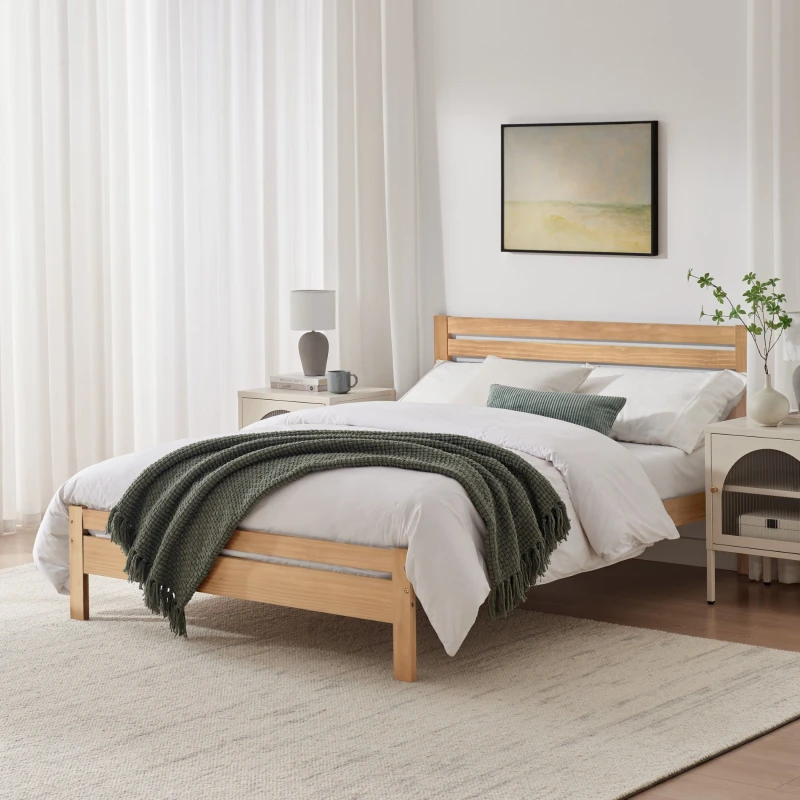 Image of FurnitureboxUK FurnitureboxUK Declan Solid Pine Double Bed Frame in Light Oak Light Oak Double Unisex 5061064387075