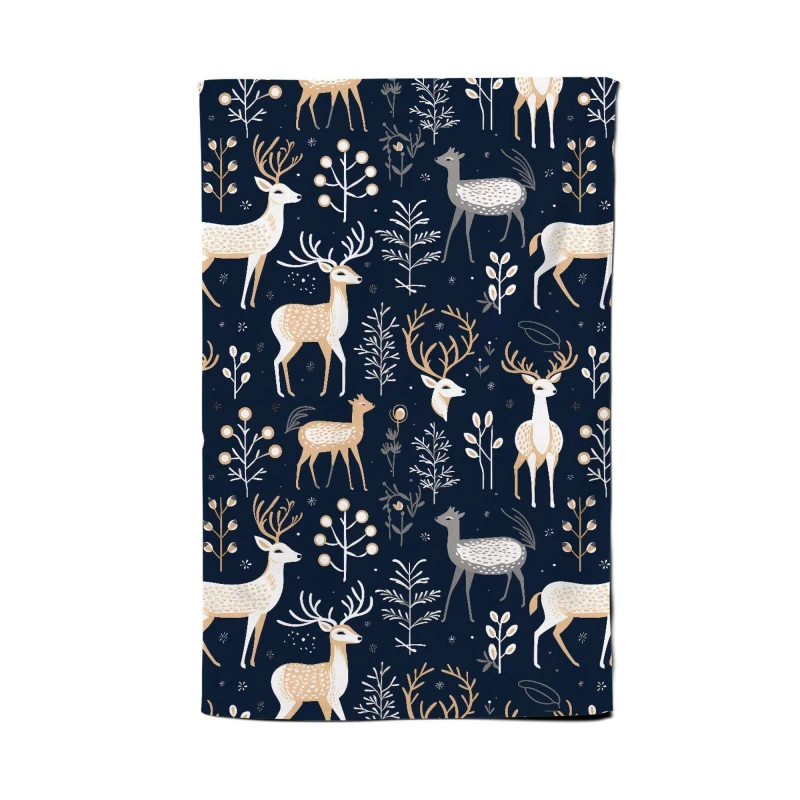 Image of Warren Reed - Designer Reindeer, Whimsical, Illustration Pattern Tea Towel in Blue Blue Unisex