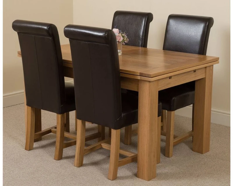 Image of Thats Furniture Richmond 140-220cm Oak Extending Dining Table + 4 Washington Leather Chairs in Brown Brown Unisex