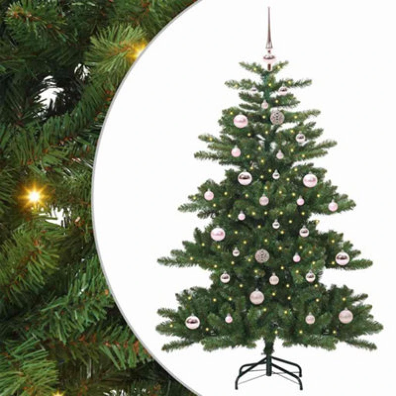 Image of vidaXL Artificial Hinged Christmas Tree with 150 LEDs, Pink Balls 150cm PVC, Green 3397655