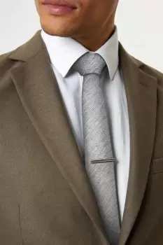 Image of Regular Ice Grey Marl Texture Tie And Tie Clip