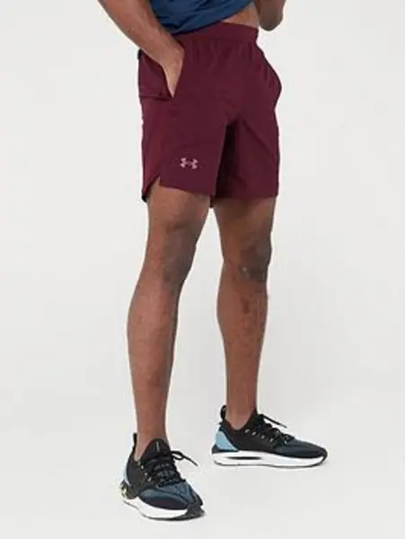 Image of Under Armour Mens Running Launch 7'' Shorts - Burgundy, Red, Size S, Men