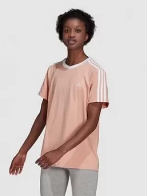 Image of Adidas Essentials 3 Stripes Boyfriend Tee, Blush, Size L, Women