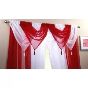 Image of Alan Symonds Plain Voile Curtain Swag Panel Red Tasseled - Red