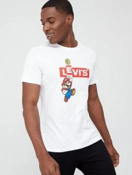 Image of Levis Mario Boxtab Logo Bing T-Shirt - White, Size S, Men