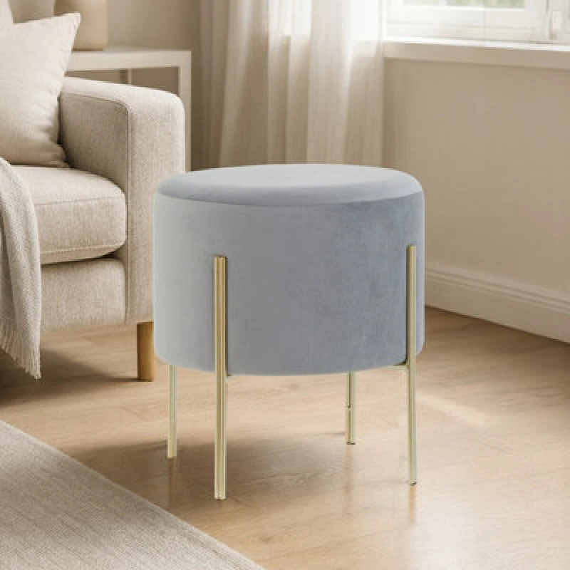 Image of Orsina Hayes Round Grey Velvet Stool