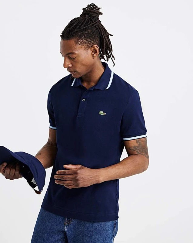 Image of Lacoste Lacoste Short Sleeve Tipped Polo Navy - Lacoste - Size: S37 Navy Male S37 LA35901
