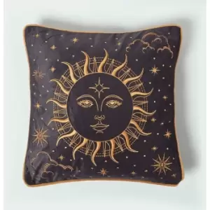 Image of HOMESCAPES Grey Celestial Velvet Filled Cushion - Grey