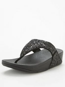 Image of Fitflop Lulu Toe Post Glitter Flat Sandal - Black Glitter