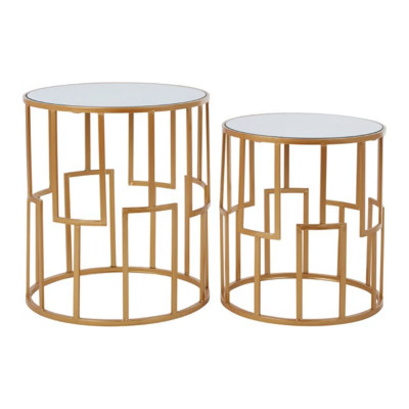 Image of Orsina Set Of 2 Round Side Tables,home Decor Accent Tables For Settee,small Tables,gold Framed Decorative Tables