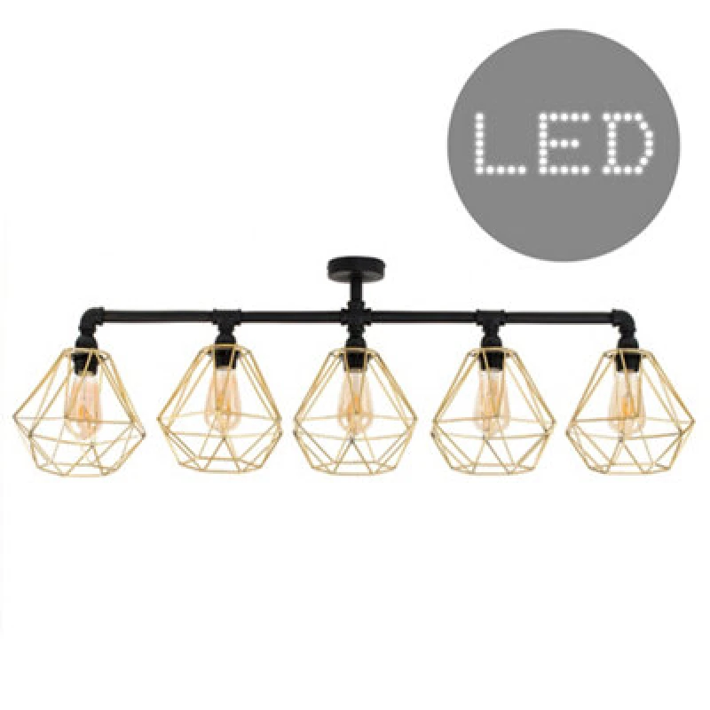 Image of ValueLights Diablo Black and Gold Ceiling Bar with 5 Lights and LED Bulbs Black