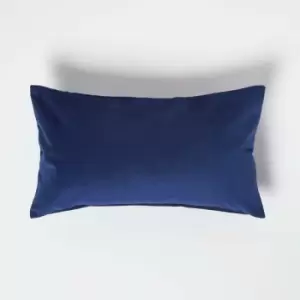 Image of Homescapes - Navy Velvet Cushion, Bolster 30 x 50cm - Navy