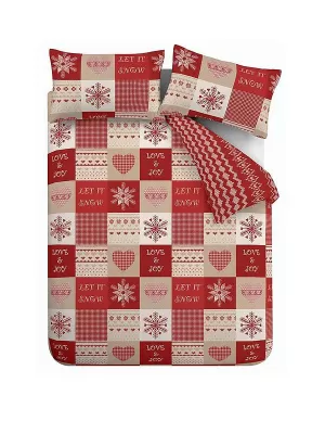 Image of Catherine Lansfield Let it Snow Cotton Rich Red Duvet Cover and Pillowcase Set Red