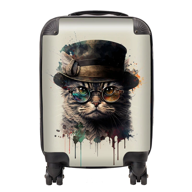 Image of Warren Reed - Designer Cat & Hat Splashart Suitcase Size: Medium Multicolor Unisex Medium