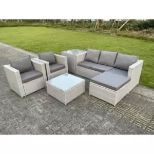 Image of Fimous 5 Seater Outdoor Light Grey Rattan Lounge Complete Sofa Set with Coffee Table and Big Footstool