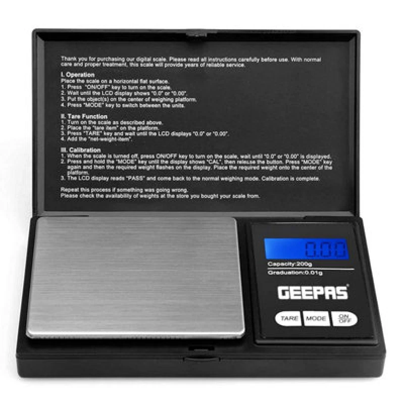 Image of Geepas 200g Pocket Scale Precision of 0.01g Small Weighing Machine Black