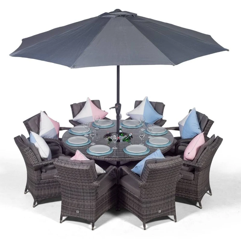 Image of Thats Furniture Arizona Round 8 Seater Rattan Dining Set with Ice Bucket Drinks Cooler in Grey Grey Unisex