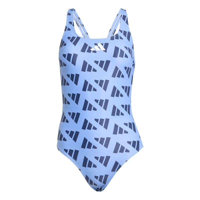 Image of adidas Logo Graphic V-Back Swimsuit Blue Fusison female 8 (XS)