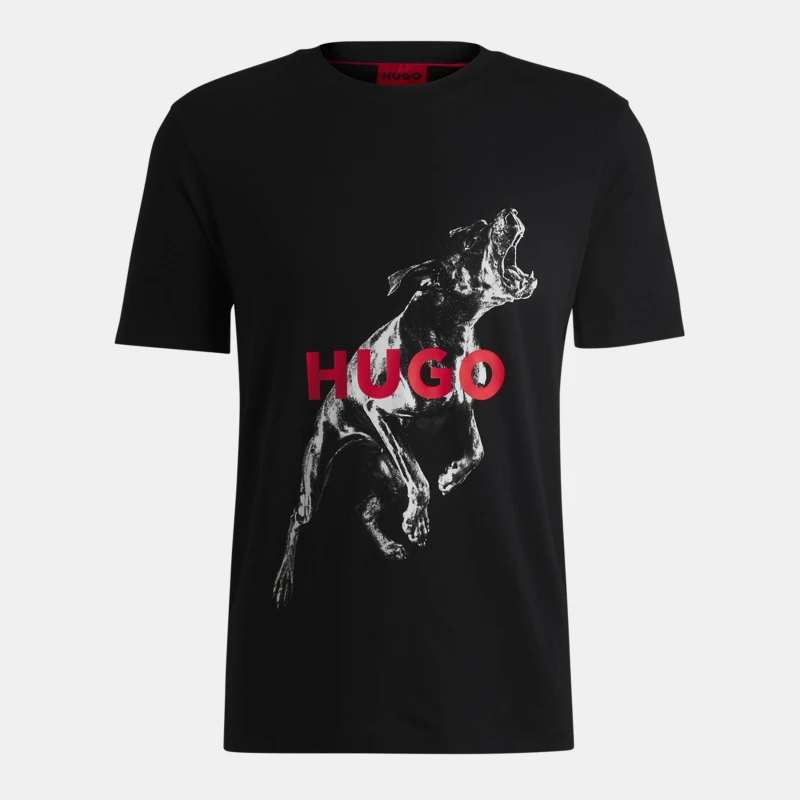 Image of HUGO Deyladec Regular Fit Dog Logo T-Shirt - Black Size S, Men Black W7JGB Male S