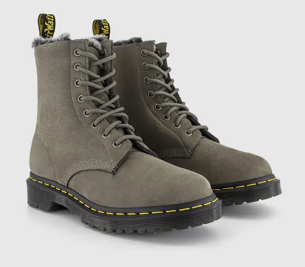 Image of Dr Martens Nickel Grey Milled 1460 Serena Faux Fur Lined Nubuck Boots grey Female 5 193980UK
