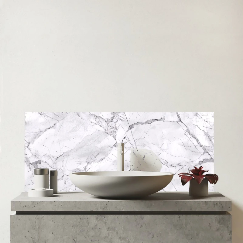 Image of Warren Reed - Designer Light Grey Marble Effect Glass Bathroom Splashback Grey Unisex