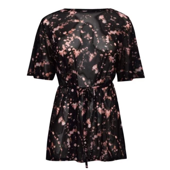 Image of Linea Print Mesh Top with Tie Detail - Tie Dye Print