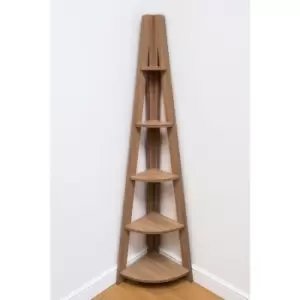 Image of Riva Scandinavian Retro Corner Ladder Bookcase Shelving Shelf Unit Oak 5 Tier - Brown