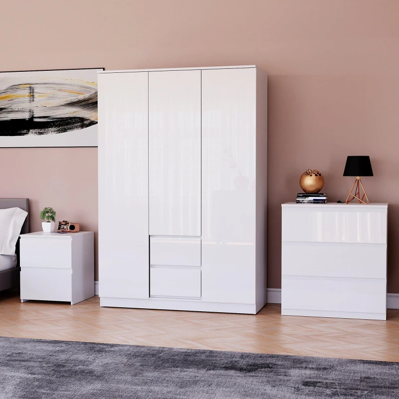 Image of Lassic Vida Designs Glinton Gloss 3 Piece Bedroom Set 6 White unisex 3 Piece